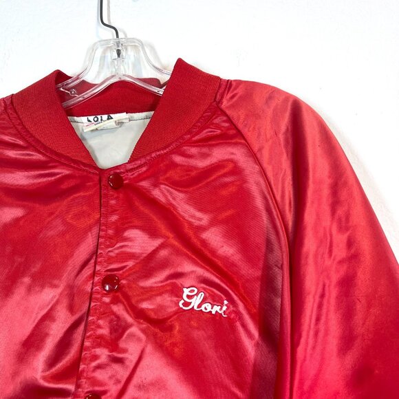 Vintage Hartwell Bomber Jacket Satin Nylon Quilted Red Embroidered Name USA - Picture 5 of 9